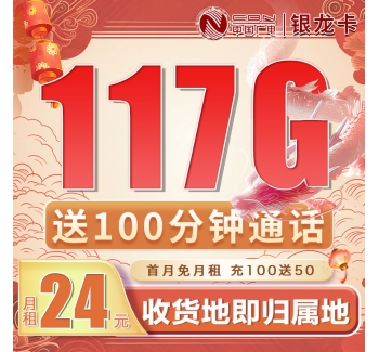 卡世界广电银龙卡24元117G通用流量+100分钟（流量支持结转）